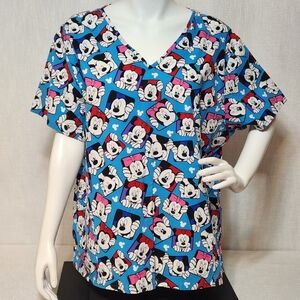 Disney Mickey And Minnie 3X Scrubs Top Cotton